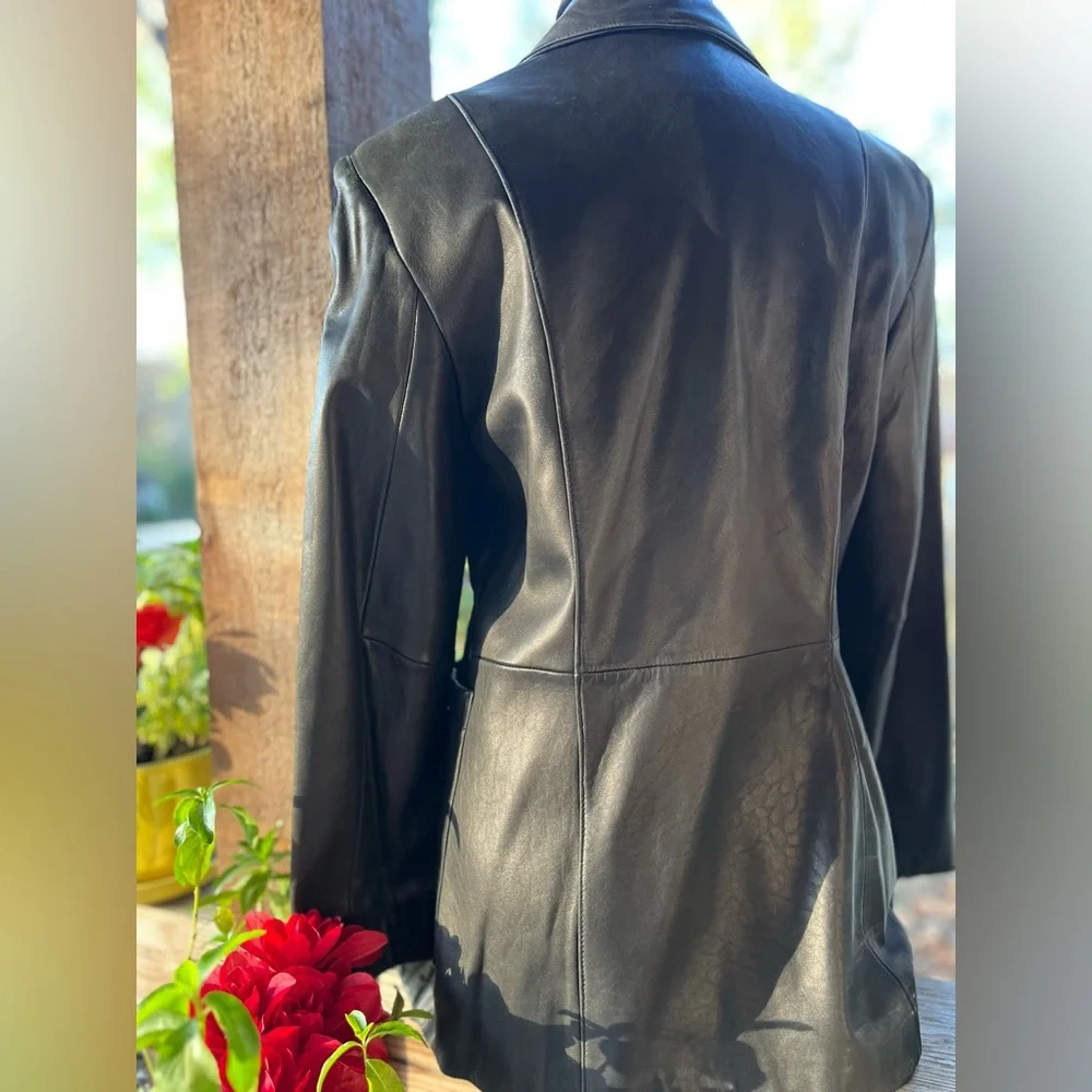 Vintage Classiques Entier Buttery Soft Black Leather Button Front Lined Jacket S - Picture 8 of 9
